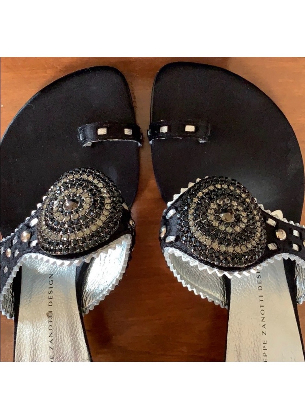 Vintage Giuseppe Zanotti Black Beaded Studded Kitten Heel Mules w BOX!! - Picture 5 of 6